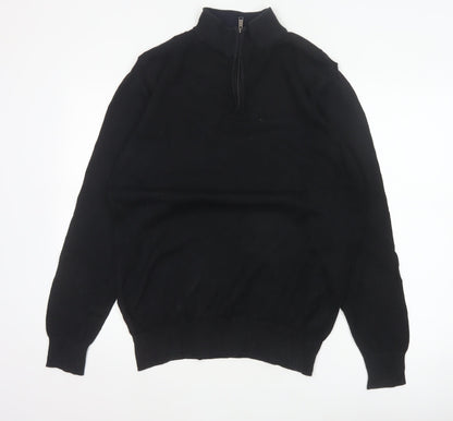 Holland Esquire Men's Black L Half Zip Cotton Knit Jumper High Neck