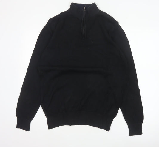 Holland Esquire Men's Black L Half Zip Cotton Knit Jumper High Neck