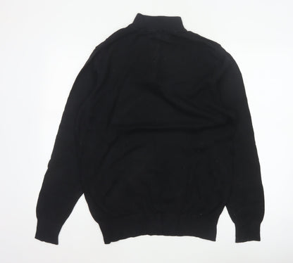 Holland Esquire Men's Black L Half Zip Cotton Knit Jumper High Neck