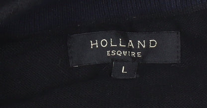 Holland Esquire Men's Black L Half Zip Cotton Knit Jumper High Neck