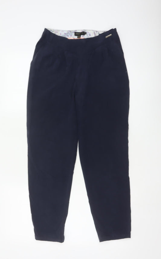 Ted Baker Women’s Navy Blue Size 8 Pleated Tapered Dress Trousers