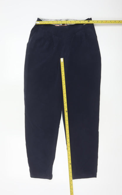 Ted Baker Women’s Navy Blue Size 8 Pleated Tapered Dress Trousers