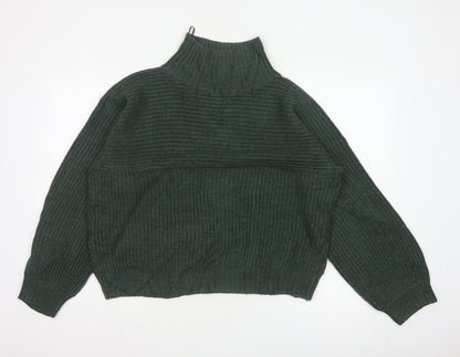 Monki Women’s Green S High Neck Chunky Knit Balloon Sleeve Jumper