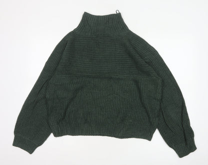 Monki Women’s Green S High Neck Chunky Knit Balloon Sleeve Jumper