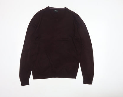 Next Men's Brown M V-Neck Fine Knit Acrylic Pullover Jumper