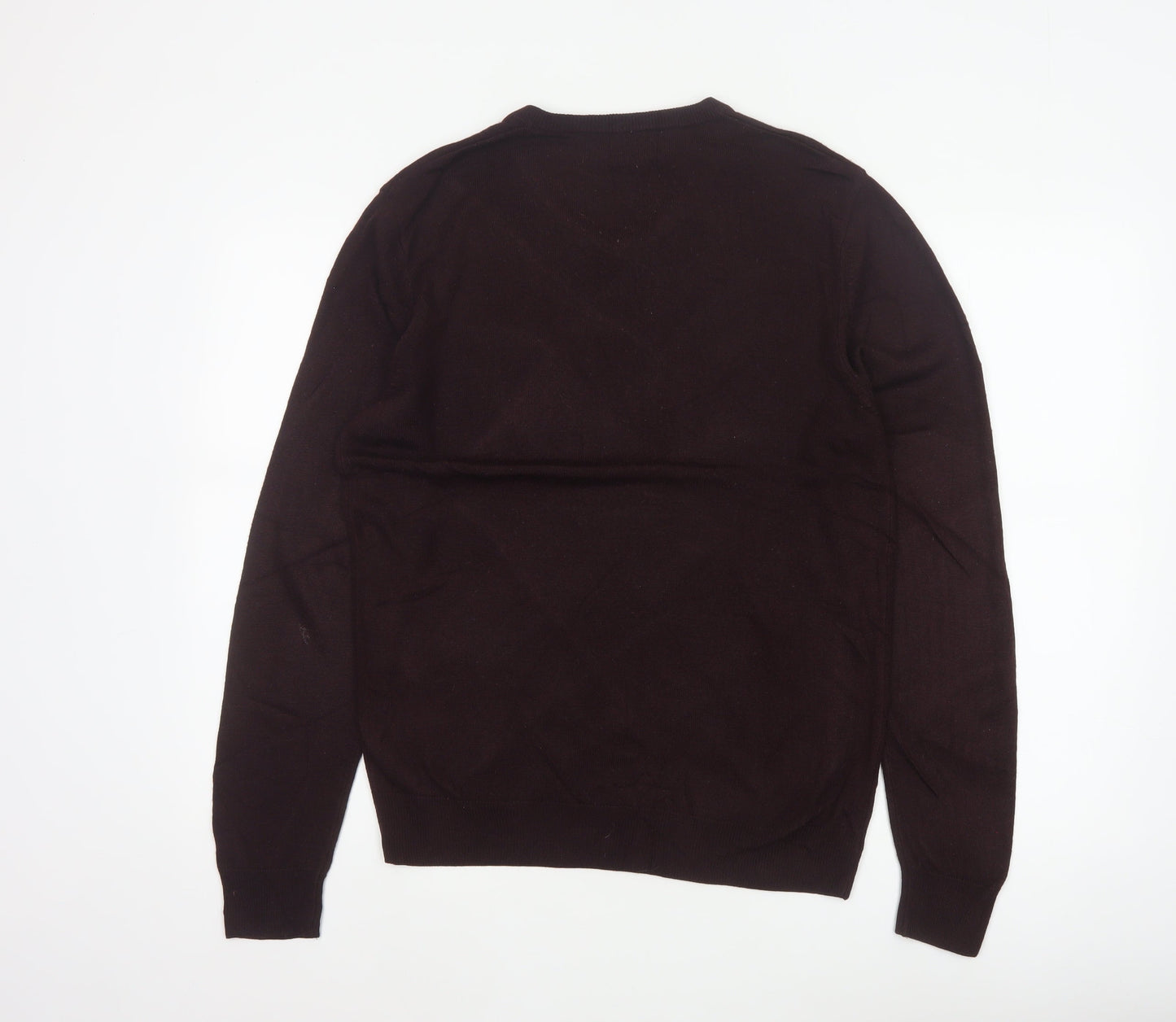 Next Men's Brown M V-Neck Fine Knit Acrylic Pullover Jumper
