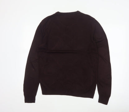 Next Men's Brown M V-Neck Fine Knit Acrylic Pullover Jumper