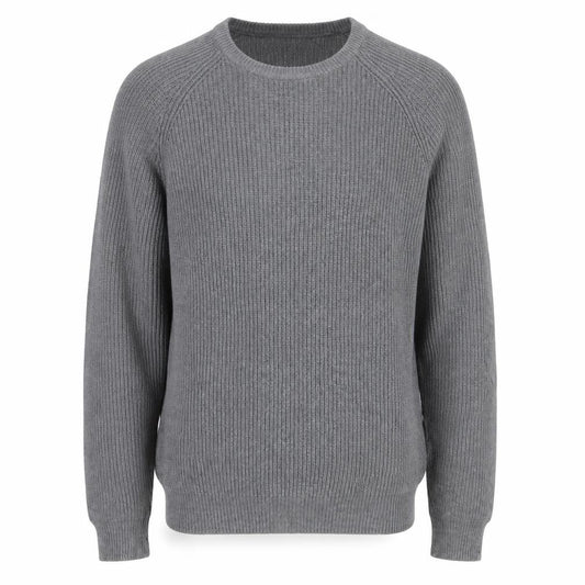 Zara Men Grey XL Fine Cotton Ribbed Crew Neck Pullover Jumper
