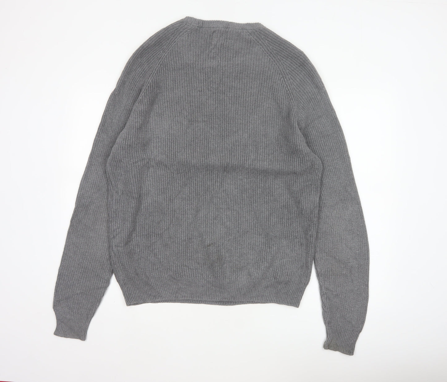 Zara Men Grey XL Fine Cotton Ribbed Crew Neck Pullover Jumper