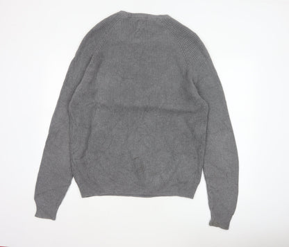 Zara Men Grey XL Fine Cotton Ribbed Crew Neck Pullover Jumper