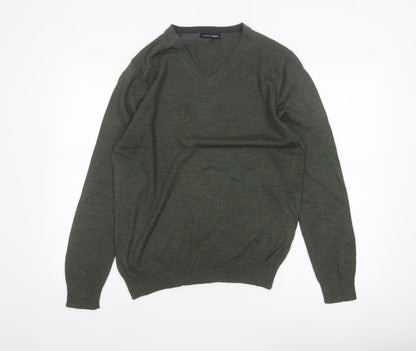 Austin Reed Men’s Green V-Neck Wool Blend Pullover Jumper Size L