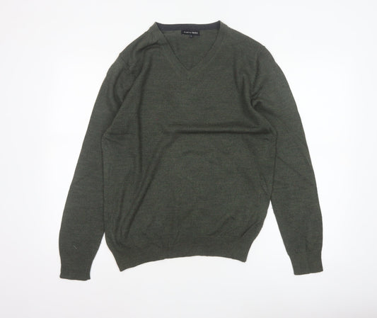 Austin Reed Men’s Green V-Neck Wool Blend Pullover Jumper Size L