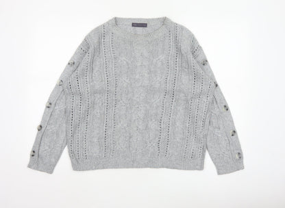 Marks & Spencer Women Grey UK 12 Cable Knit Button Sleeve Jumper