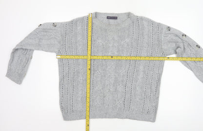 Marks & Spencer Women Grey UK 12 Cable Knit Button Sleeve Jumper