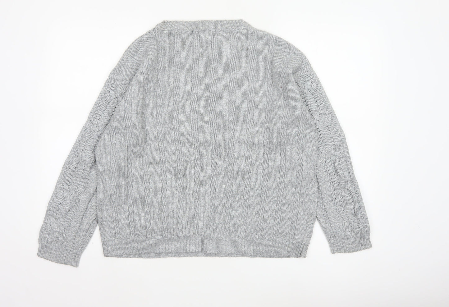 Marks & Spencer Women Grey UK 12 Cable Knit Button Sleeve Jumper