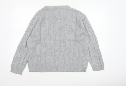 Marks & Spencer Women Grey UK 12 Cable Knit Button Sleeve Jumper