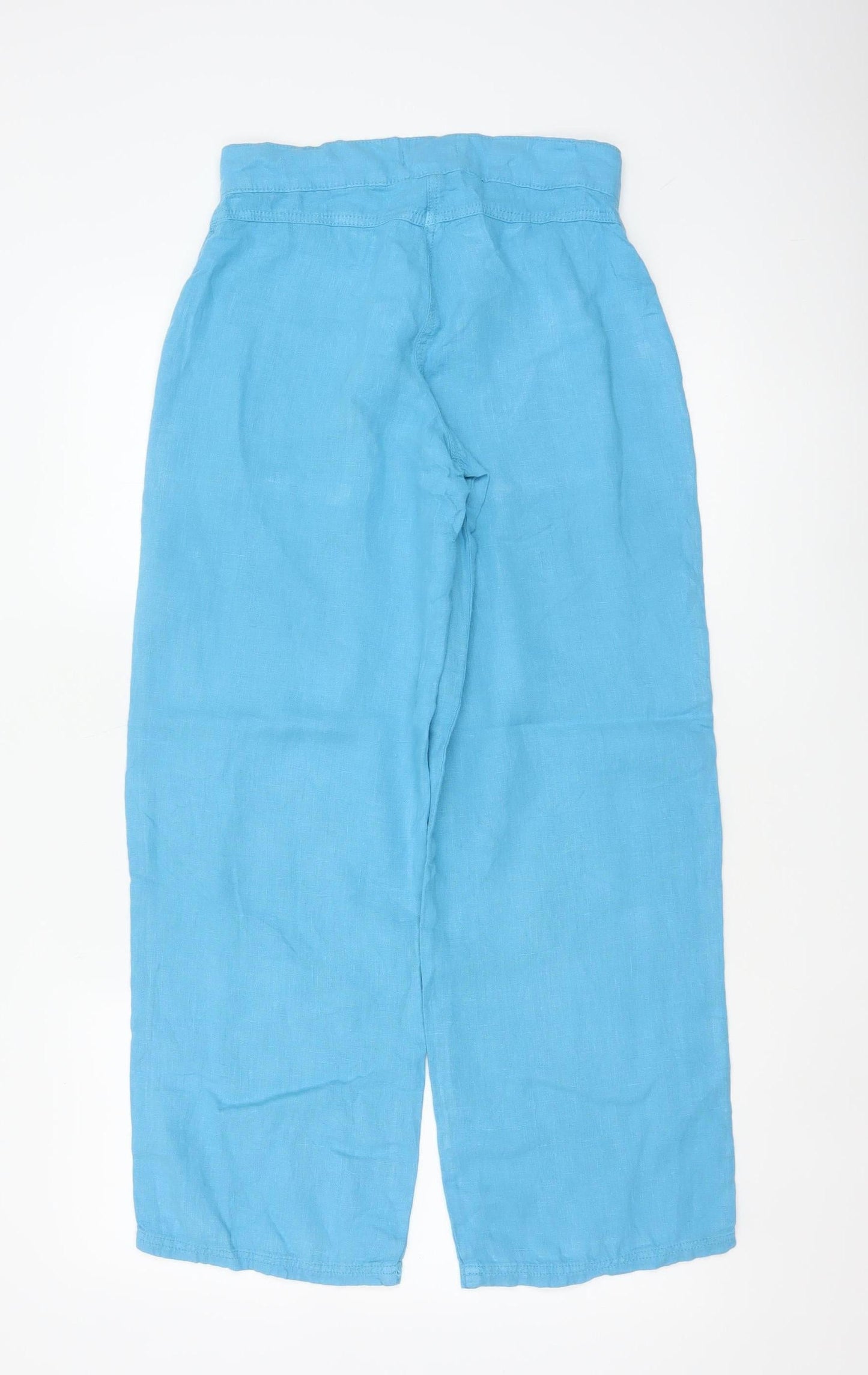 Topshop Women Blue Linen Wide-Leg Trousers Petite UK 4 High Rise