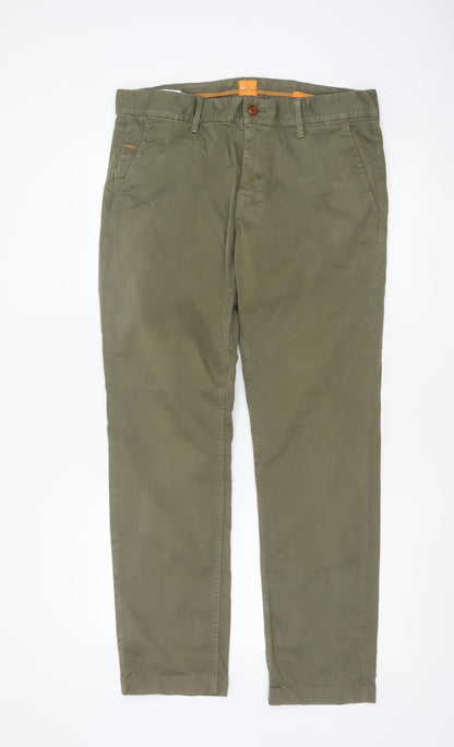 Hugo Boss Men’s Green 34/34 Cotton Stretch Chino Straight Trousers