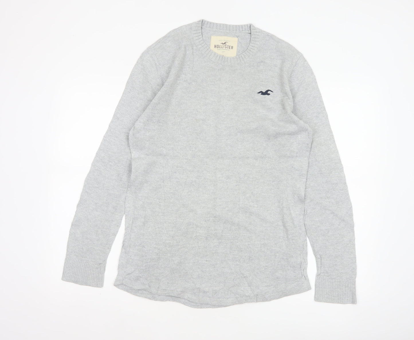 Hollister Men’s Grey Small Cotton Crew Neck Logo Pullover Jumper