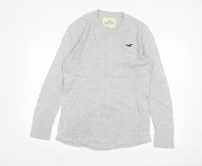 Hollister Men’s Grey Small Cotton Crew Neck Logo Pullover Jumper