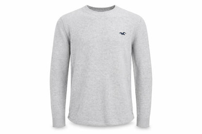 Hollister Men’s Grey Small Cotton Crew Neck Logo Pullover Jumper