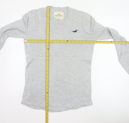 Hollister Men’s Grey Small Cotton Crew Neck Logo Pullover Jumper