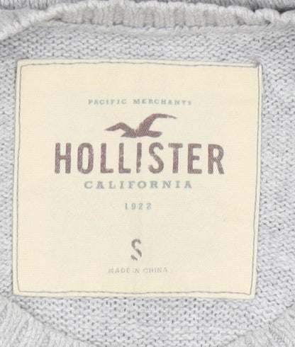 Hollister Men’s Grey Small Cotton Crew Neck Logo Pullover Jumper