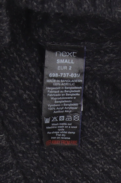 Next Men Black Small Henley Jumper Chunky Knit Button High Neck