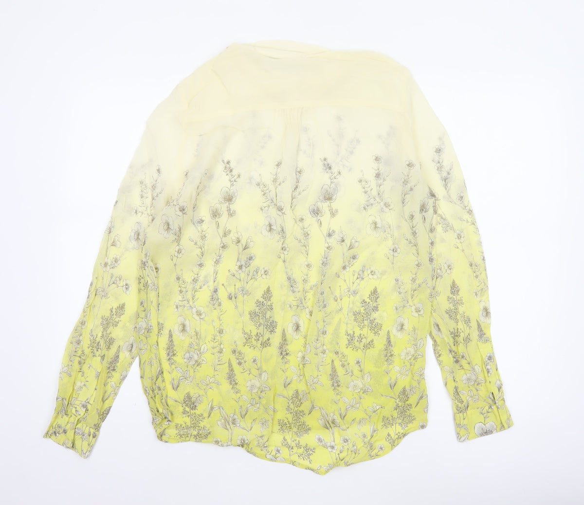 Next Petite Women Yellow Floral Sheer Button-Up Blouse UK 14 Long Sleeve