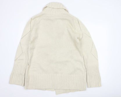 Jeff Banks Studio Women Ivory L Open Shawl Collar Argyle Knit Cardigan