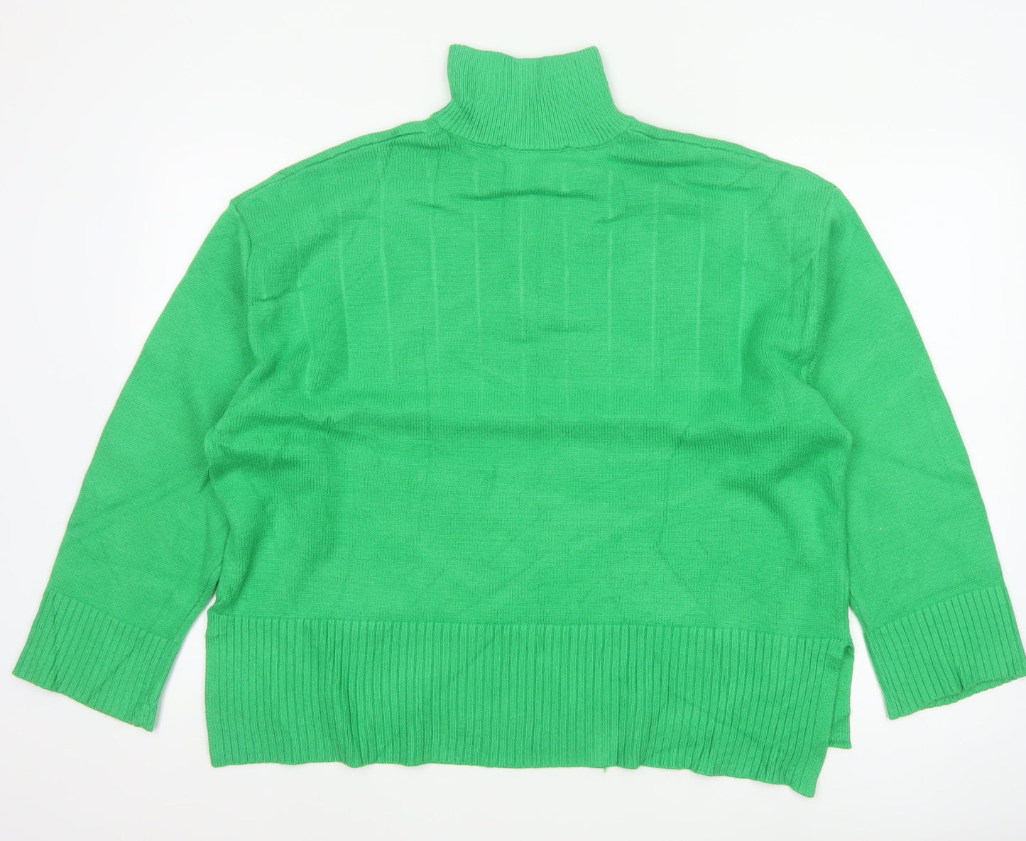 Zara Women Green L High Neck 1/2 Zip Knit Pullover Jumper