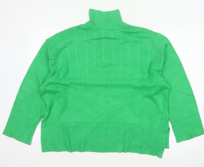 Zara Women Green L High Neck 1/2 Zip Knit Pullover Jumper