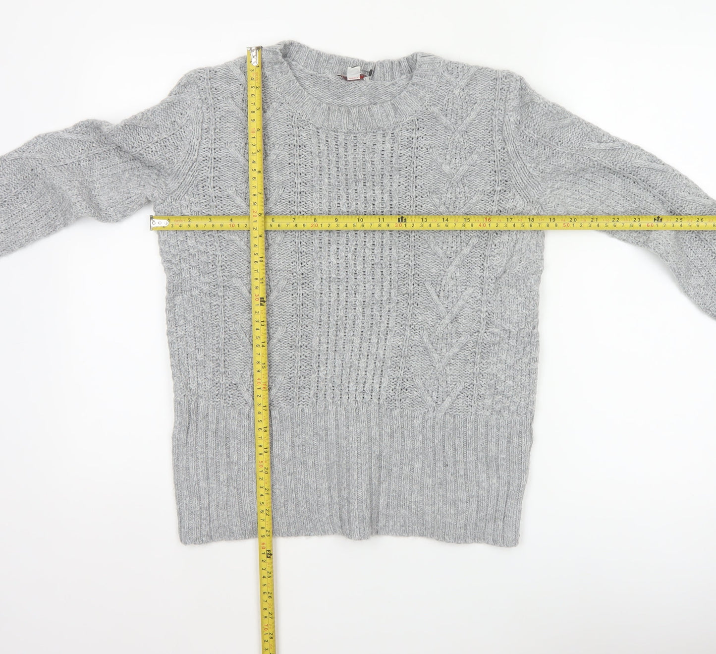 Gap Women Grey M Cable-Knit Wool Blend Crew Neck Jumper