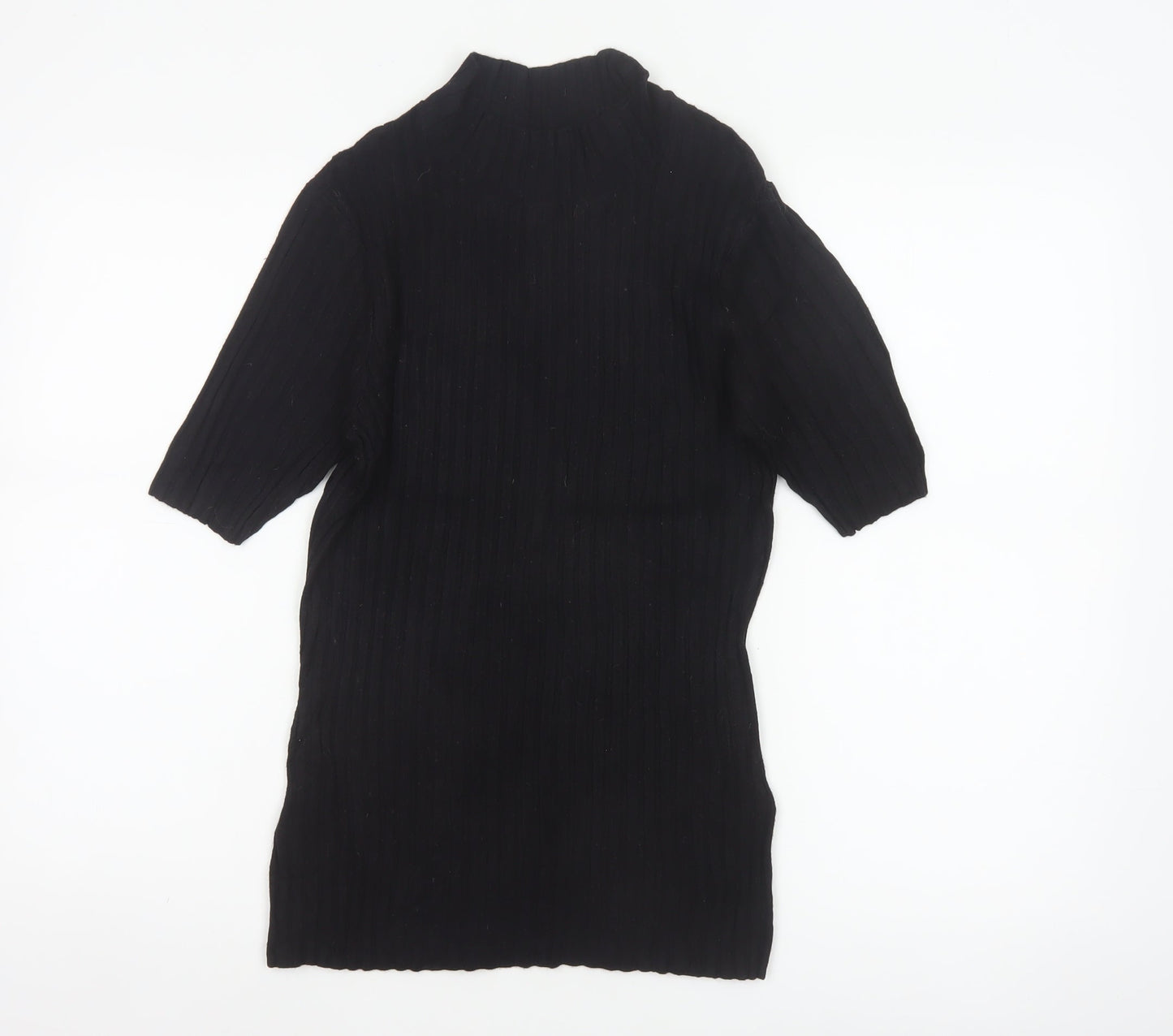Reiss Women Black M Ribbed Knit Mock Neck Tunic Jumper