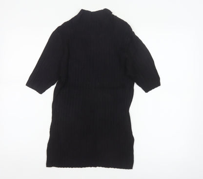 Reiss Women Black M Ribbed Knit Mock Neck Tunic Jumper