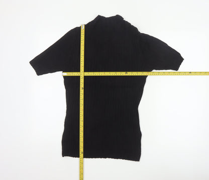 Reiss Women Black M Ribbed Knit Mock Neck Tunic Jumper