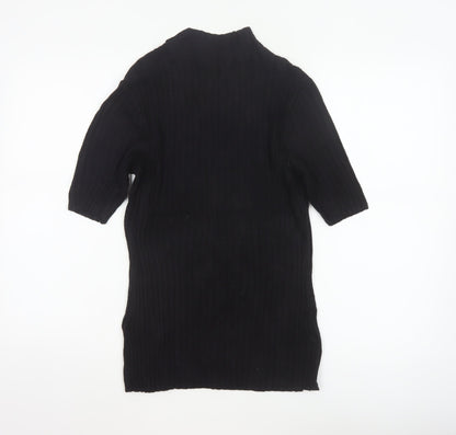 Reiss Women Black M Ribbed Knit Mock Neck Tunic Jumper
