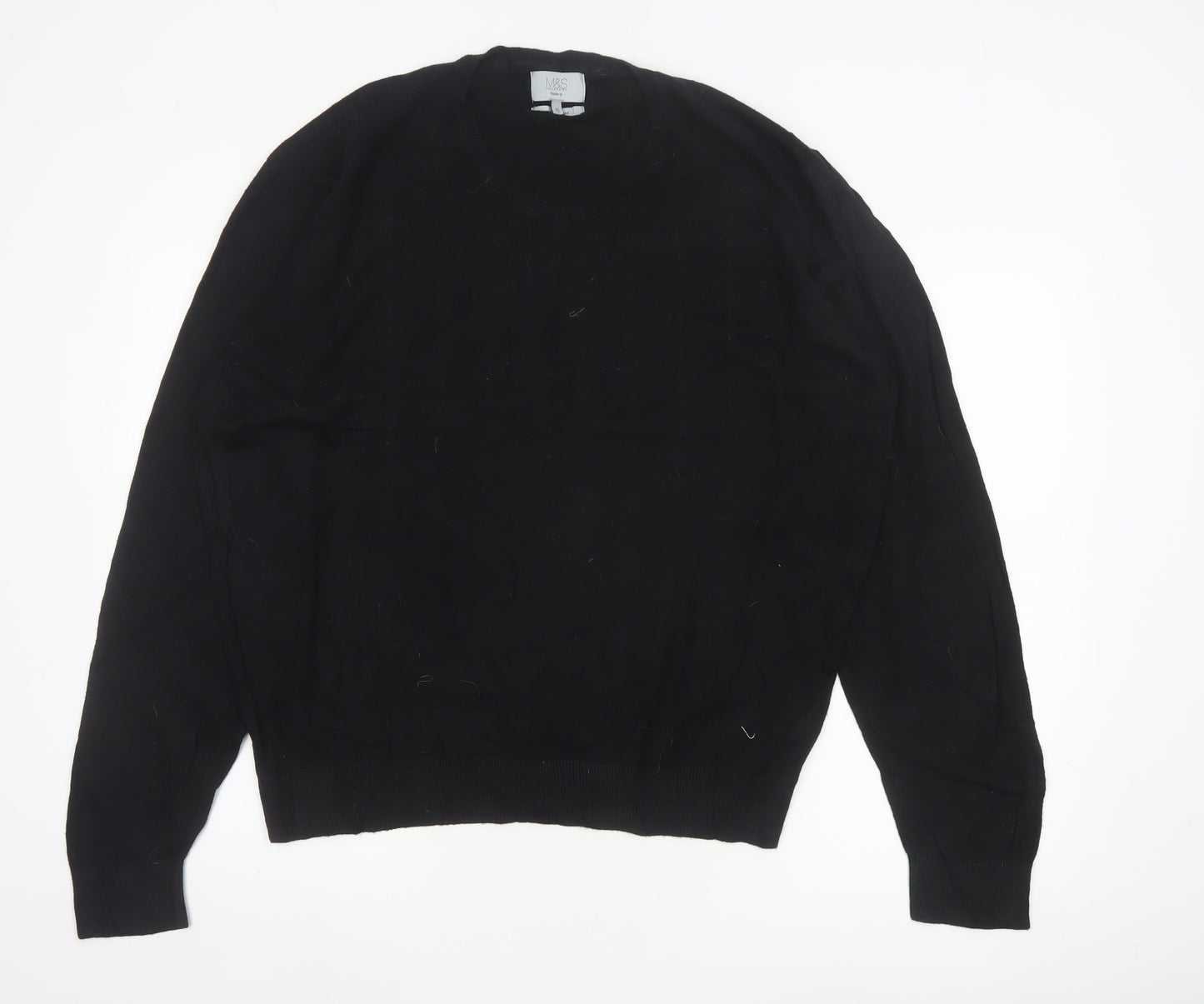 Marks and Spencer Men Black XL V-Neck Regular Fit Pullover Jumper