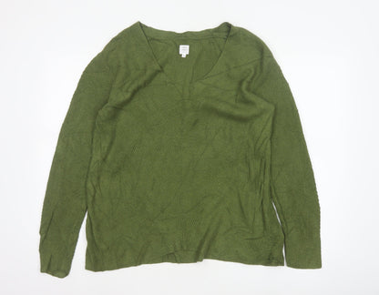 John Lewis Women Green Size 12 V-Neck Open Knit Cardigan