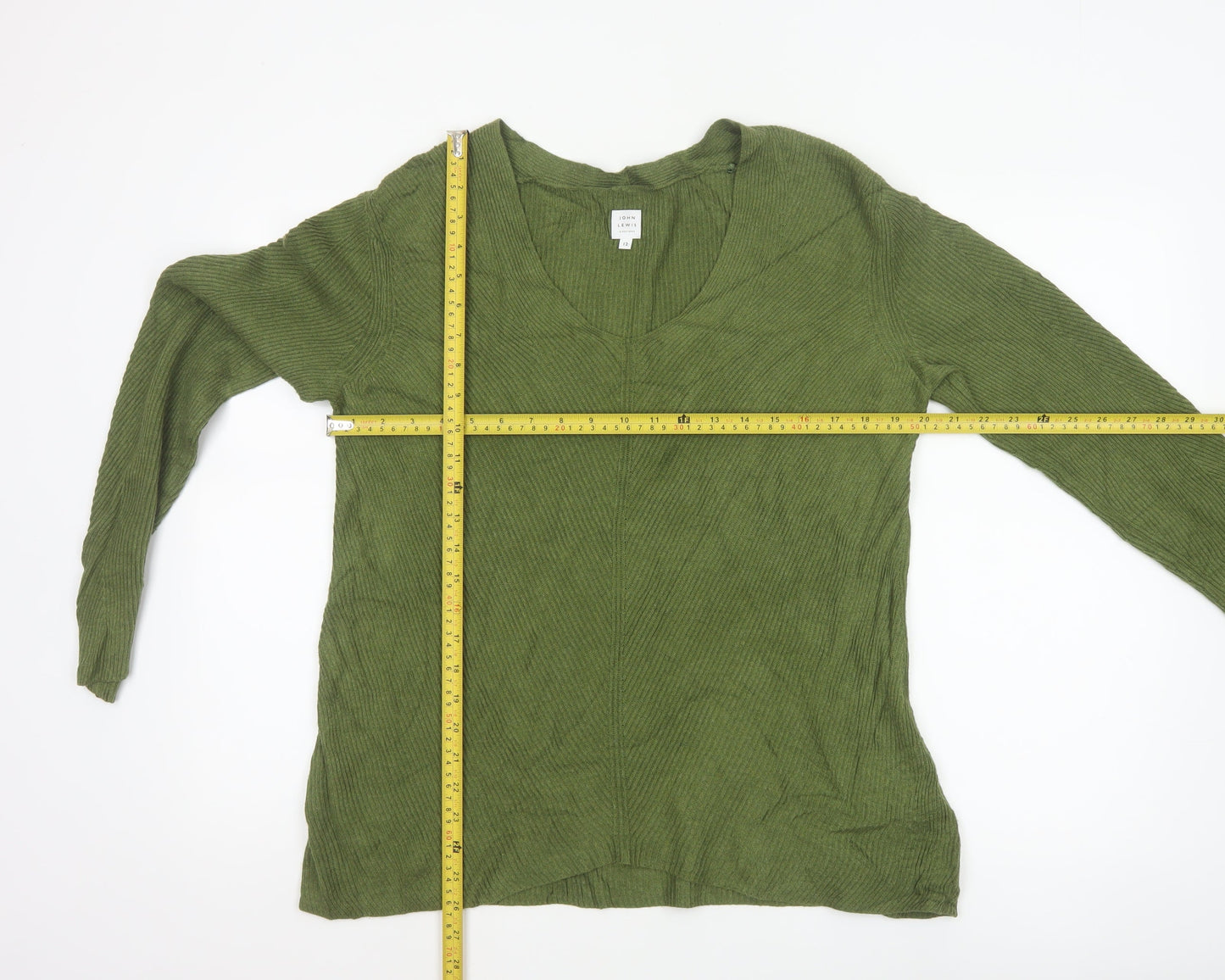 John Lewis Women Green Size 12 V-Neck Open Knit Cardigan