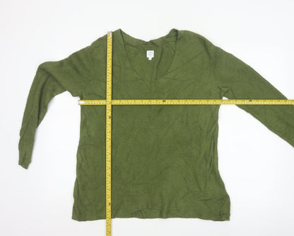 John Lewis Women Green Size 12 V-Neck Open Knit Cardigan