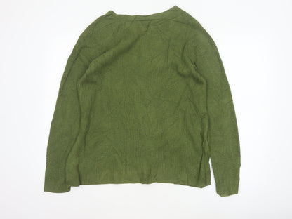 John Lewis Women Green Size 12 V-Neck Open Knit Cardigan