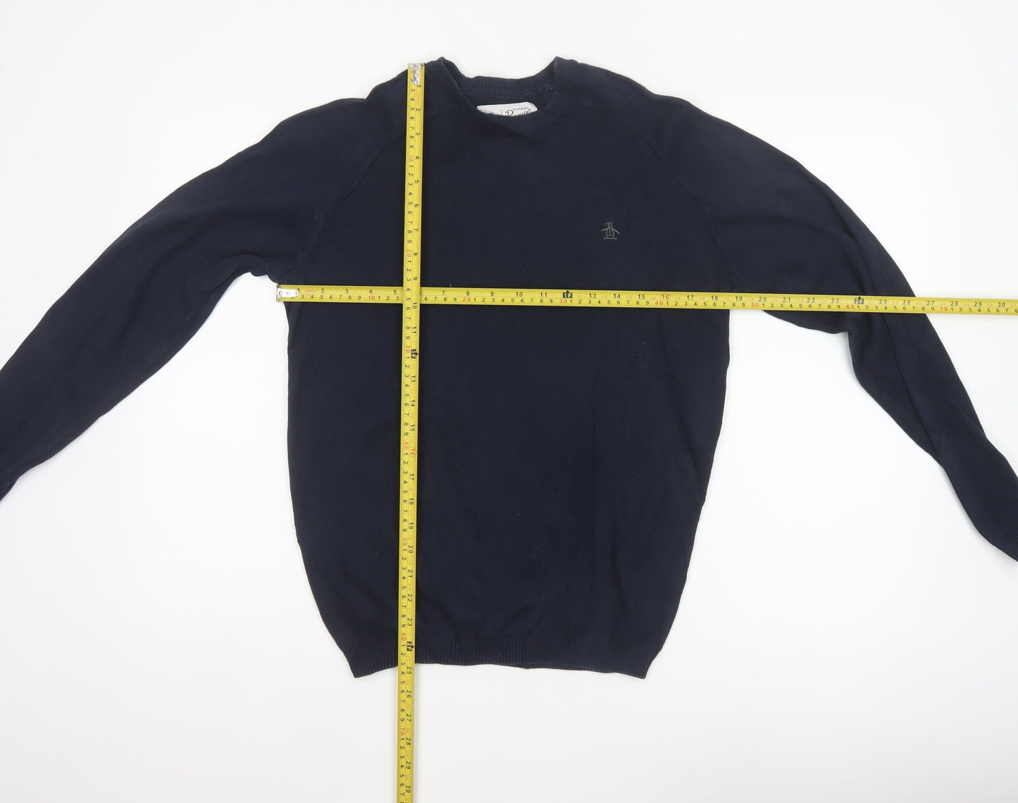 Original Penguin Men’s Blue S Crew Neck Cotton Logo Pullover Jumper