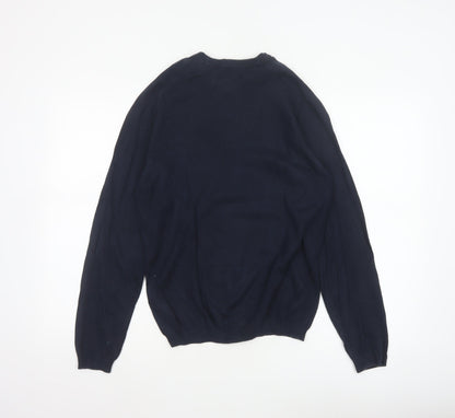 Original Penguin Men’s Blue S Crew Neck Cotton Logo Pullover Jumper