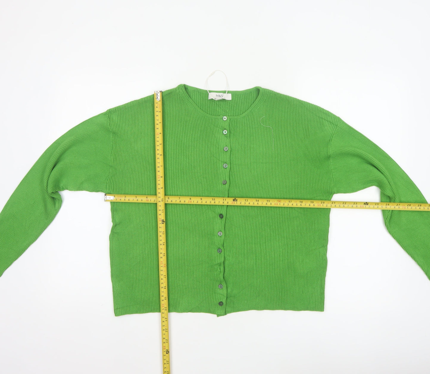 Marks & Spencer Women Green Size 10 Rib Knit Button Cardigan