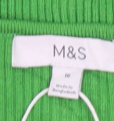 Marks & Spencer Women Green Size 10 Rib Knit Button Cardigan