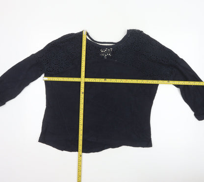 Next Women’s Navy Blue Size 14 Floral Crochet Yoke Knit Jumper