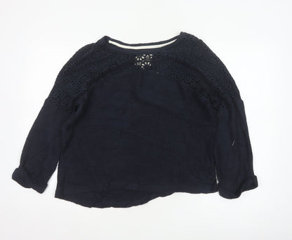 Next Women’s Navy Blue Size 14 Floral Crochet Yoke Knit Jumper