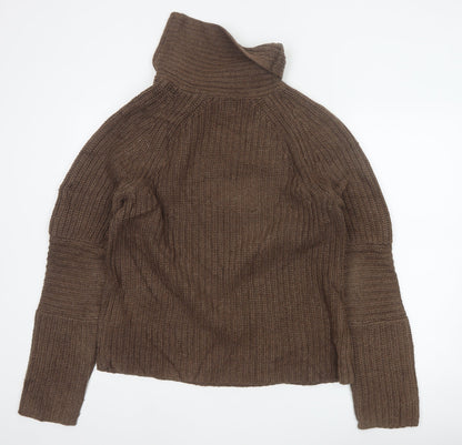 Gap Women Brown M Chunky Cable Knit 1/4 Zip High Neck Jumper