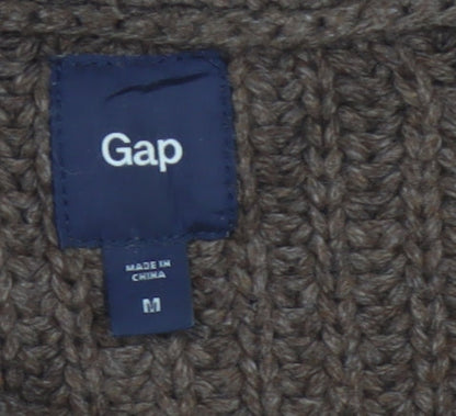 Gap Women Brown M Chunky Cable Knit 1/4 Zip High Neck Jumper